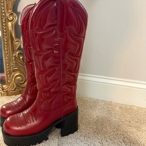 Women's Red Leather Boots